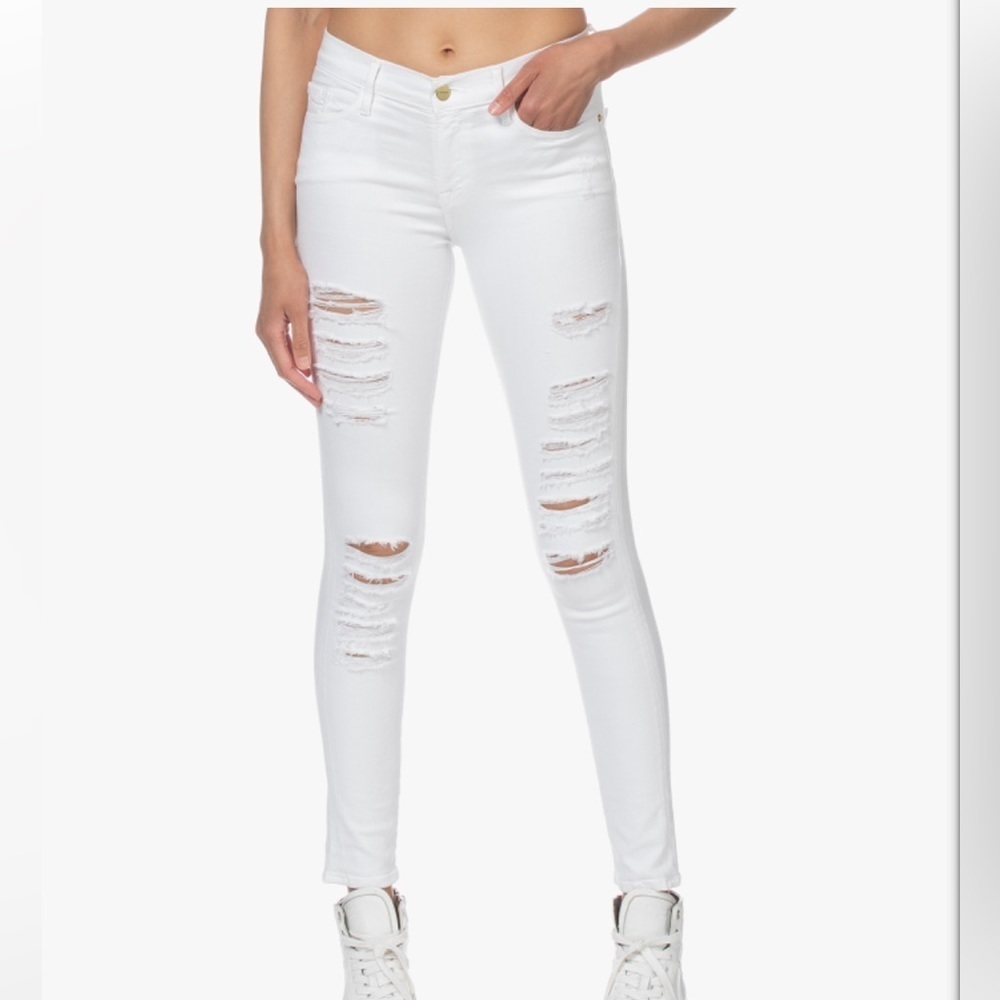 FRAME - Le Skinny de Jeanne Ripped Jeans • White